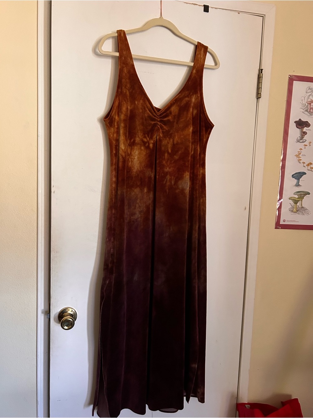 Calico Alchemy velvet ruched front maxi dress in Redwood